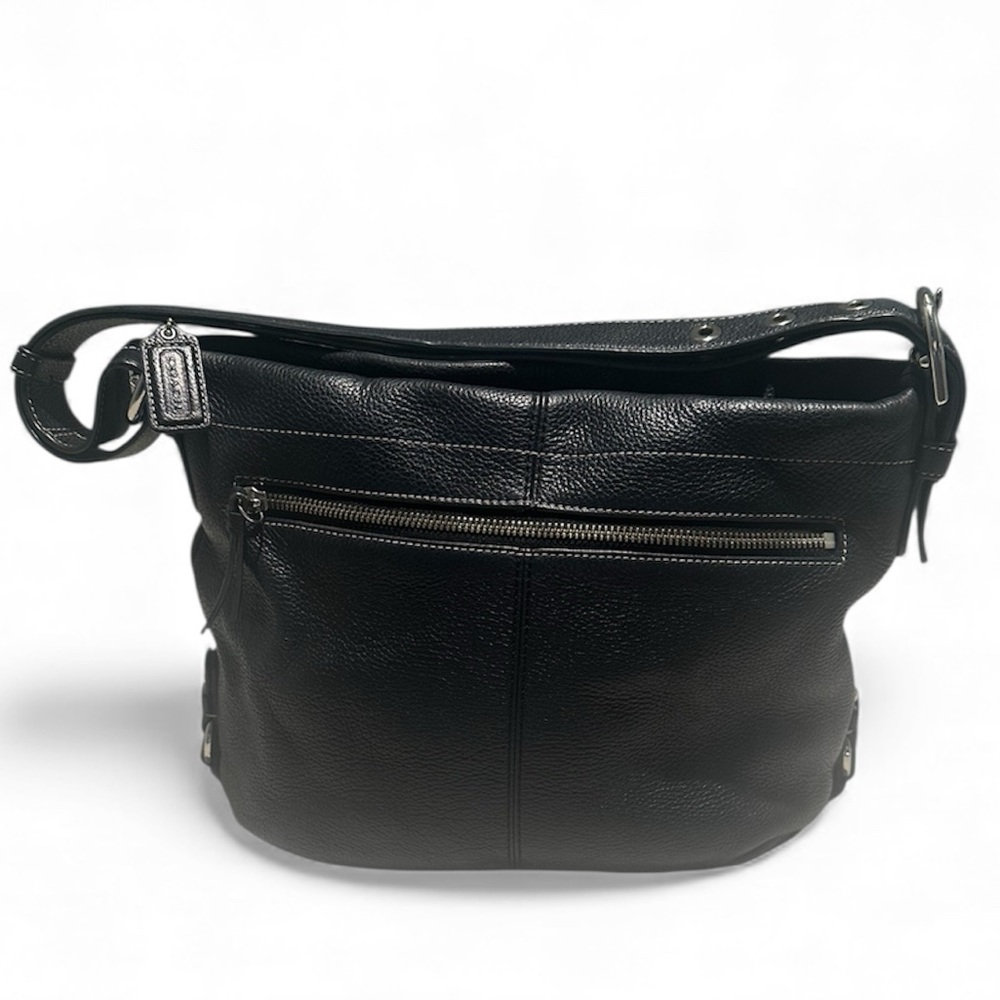 Coach Vintage Black Leather Duffle Hobo Bag - Picture 1 of 14